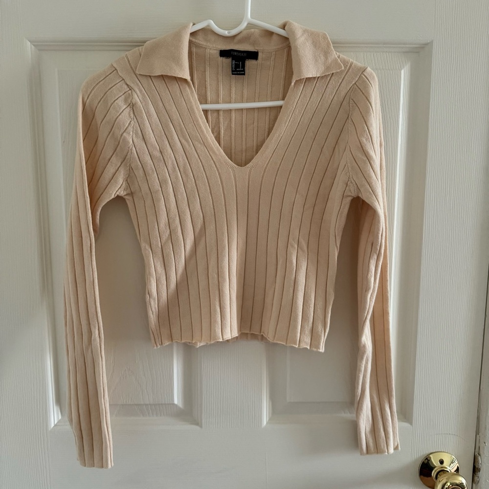 Ribbed Lettuce-Edge Sweater